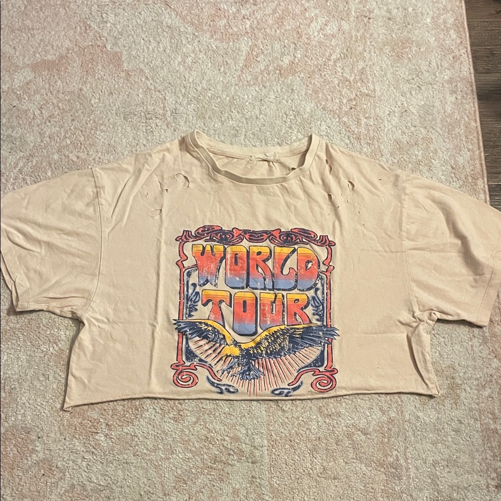 Altar'd State Beige World Tour Graphic Crop Top